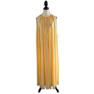 Vintage 80s Linda Lingerie Sheer Yellow Lace-Trimmed Long Slip Dress Nightgown M